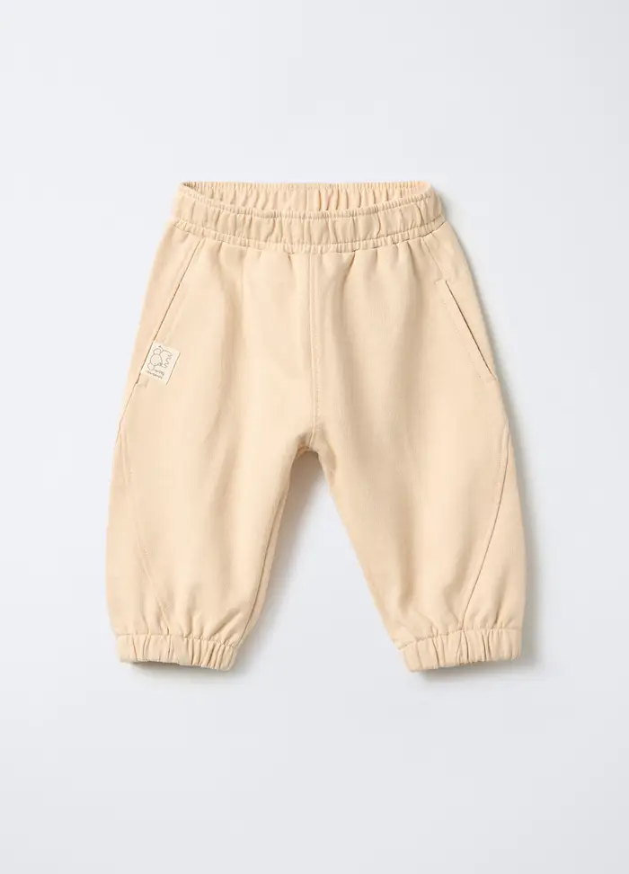 Blukids Jogger In Puro Cotone Garzato Fit Regular Neonato, Bianco avorio