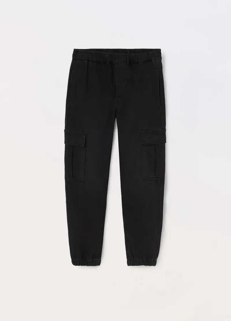 Blukids Joggers In French Terry Denim Cargo Ragazzo, Bambino, Nero