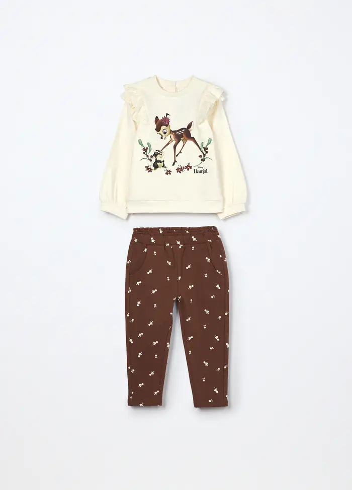 Blukids Jogging Set Disney In Cotone Fleece Stretch Neonata, Bambina, Marrone cioccolato