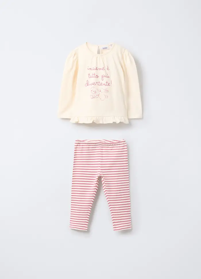 Jogging Set Fitted In Jersey Di Cotone Stretch Bimba, Bambina, Bianco/Rosa