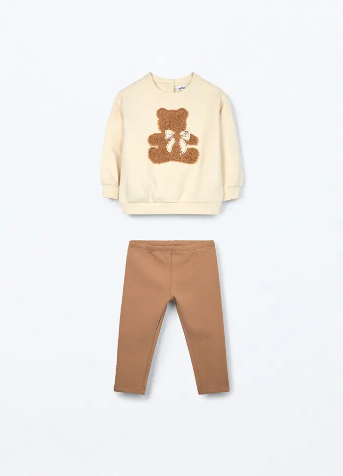 Blukids Jogging Set In Cotone Fleece Neonata, Bambina, Beige chiaro