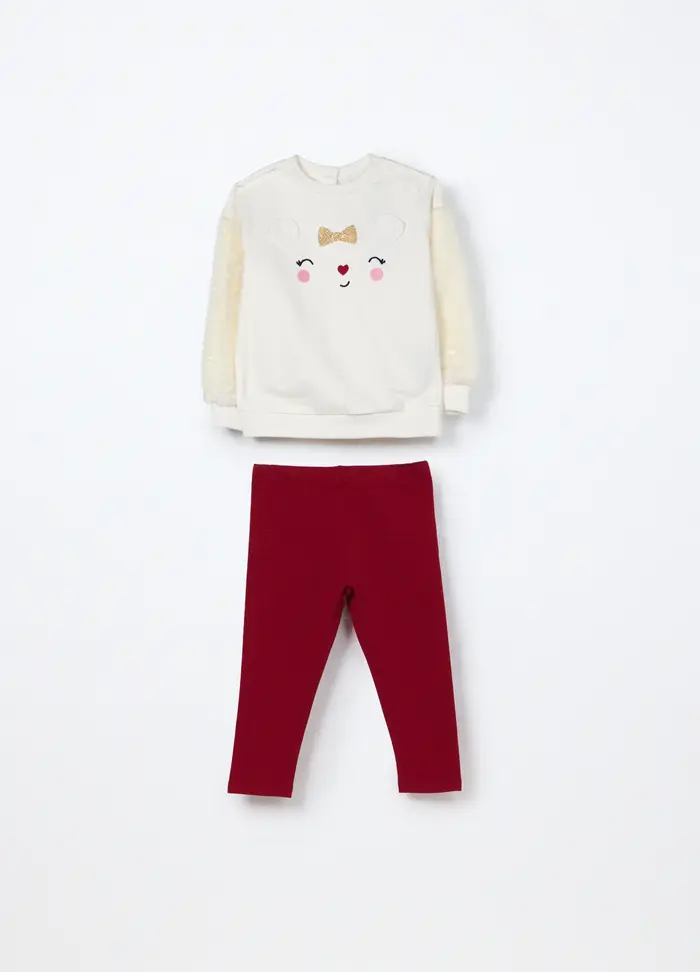 Blukids Jogging Set In Cotone Fleece Stretch Neonata, Bambina, Bianco