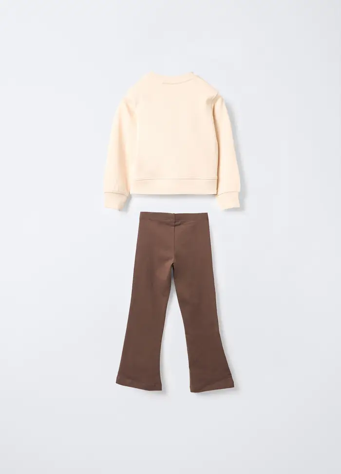 Jogging Set In Cotone Garzato Stretch Bambina, Marrone cioccolato