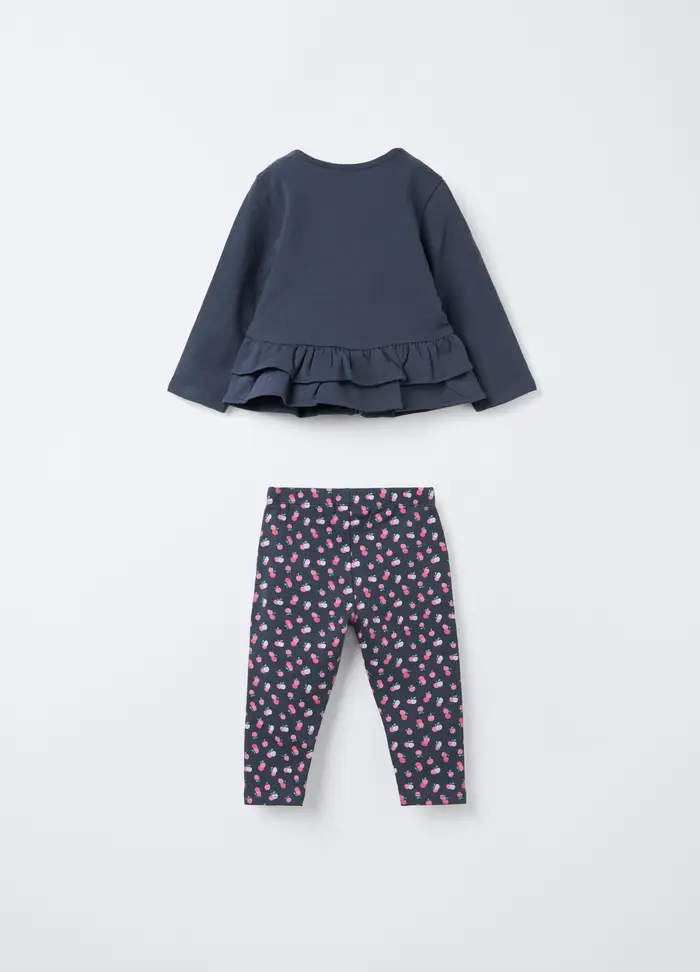 Jogging Set In Cotone Garzato Stretch Bimba, Bambina, Blu scuro
