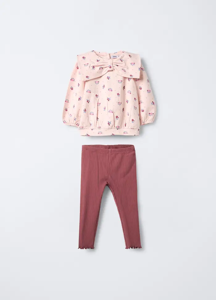 Jogging Set In Cotone Garzato Stretch Bimba, Bambina, Rosa chiaro