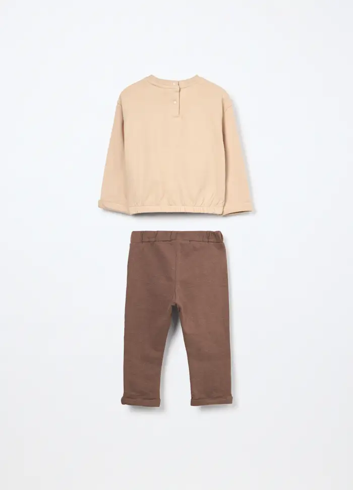 Blukids Jogging Set In Felpa Di Cotone Stretch Neonata, Bambina, Marrone cioccolato