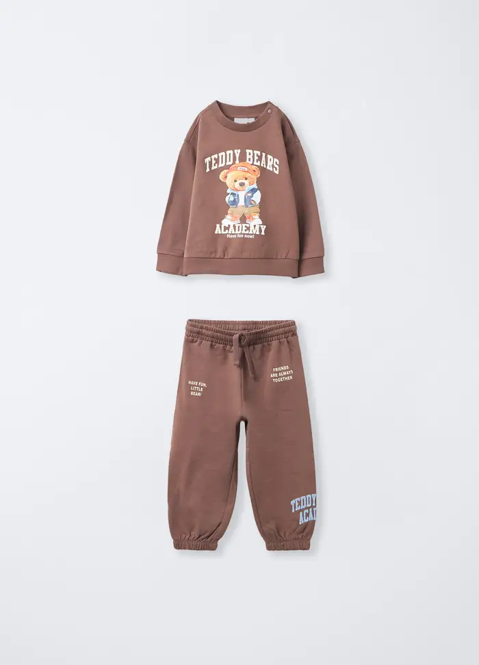 Jogging Set In Felpa Di Puro Cotone Bimbo, Bambino, Marrone cioccolato
