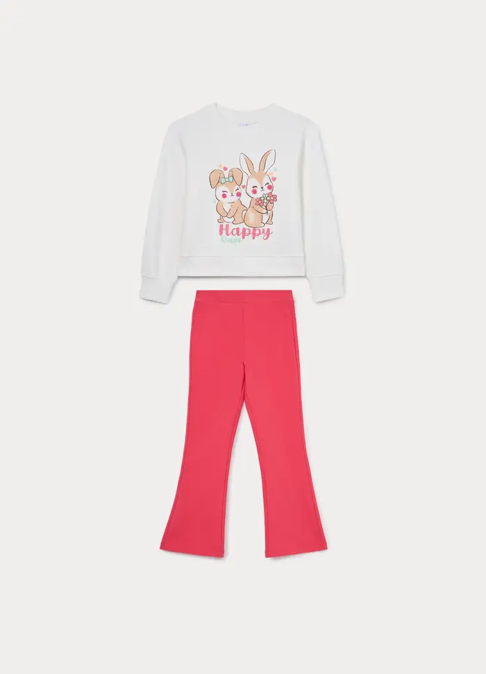 Jogging Set In French Terry Di Puro Cotone Bambina, Bianco