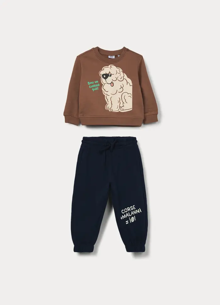 Jogging Set In French Terry Di Puro Cotone Bimbo, Bambino, Marrone scuro