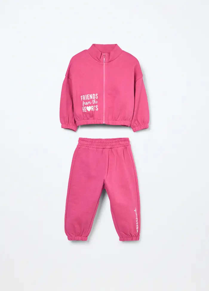 Blukids Jogging Set In French Terry Di Puro Cotone Neonata, Bambina, Rosa fuxia
