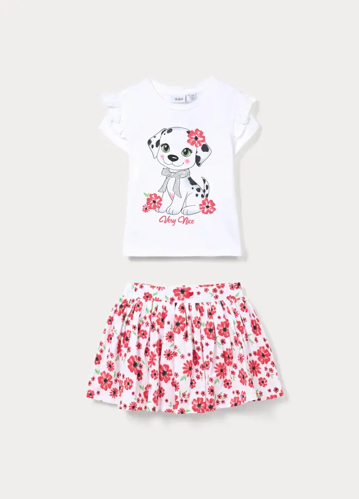 Blukids Jogging Set In Jersey Di Cotone Stretch Bambina, Bianco/Rosso