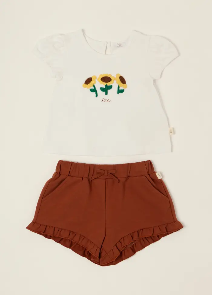 Blukids Jogging Set In Jersey Di Cotone Stretch Iana, Neonata, Bianco/Marrone