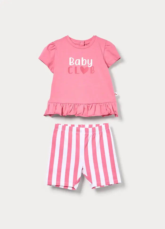 Blukids Jogging Set In Jersey Di Cotone Stretch Neonata, Rosa pastello