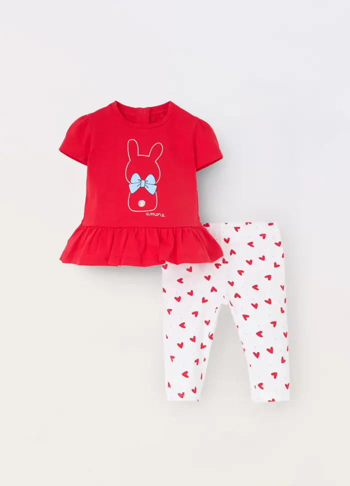 Blukids Jogging Set In Jersey Di Cotone Stretch Neonata, Rosso aragosta