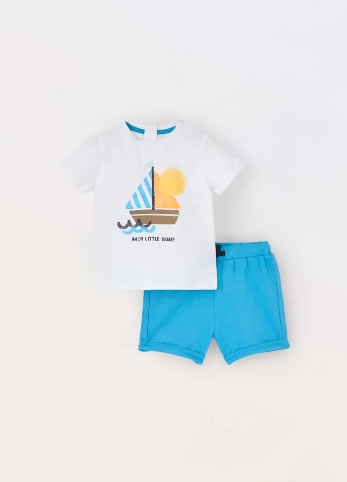 Blukids Jogging Set In Jersey Di Cotone Stretch Neonato, Azzurro cielo