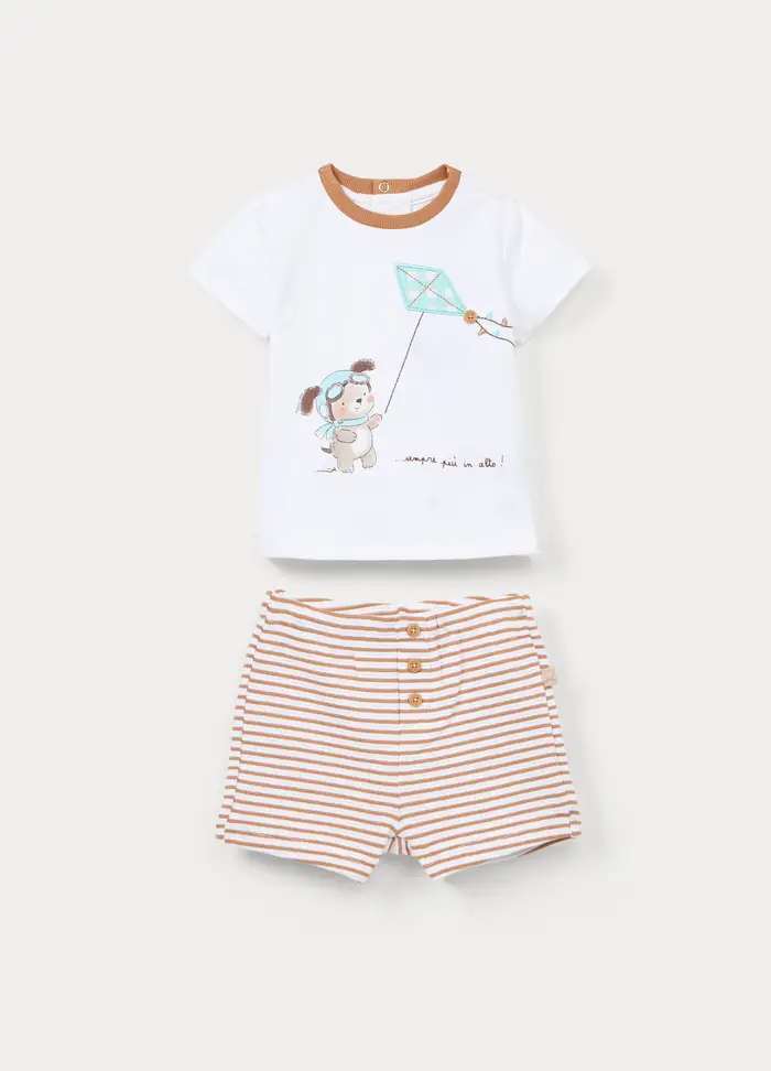 Blukids Jogging Set In Jersey Di Cotone Stretch Neonato, Bianco/Marrone