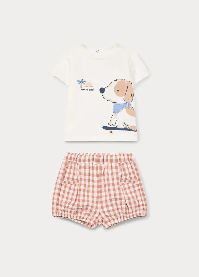 Blukids Jogging Set In Jersey Di Cotone Stretch Neonato, Bianco/Marrone