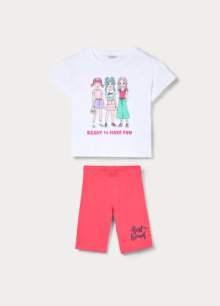 Blukids Jogging Set In Jersey Di Puro Bambina, Bianco/Blu