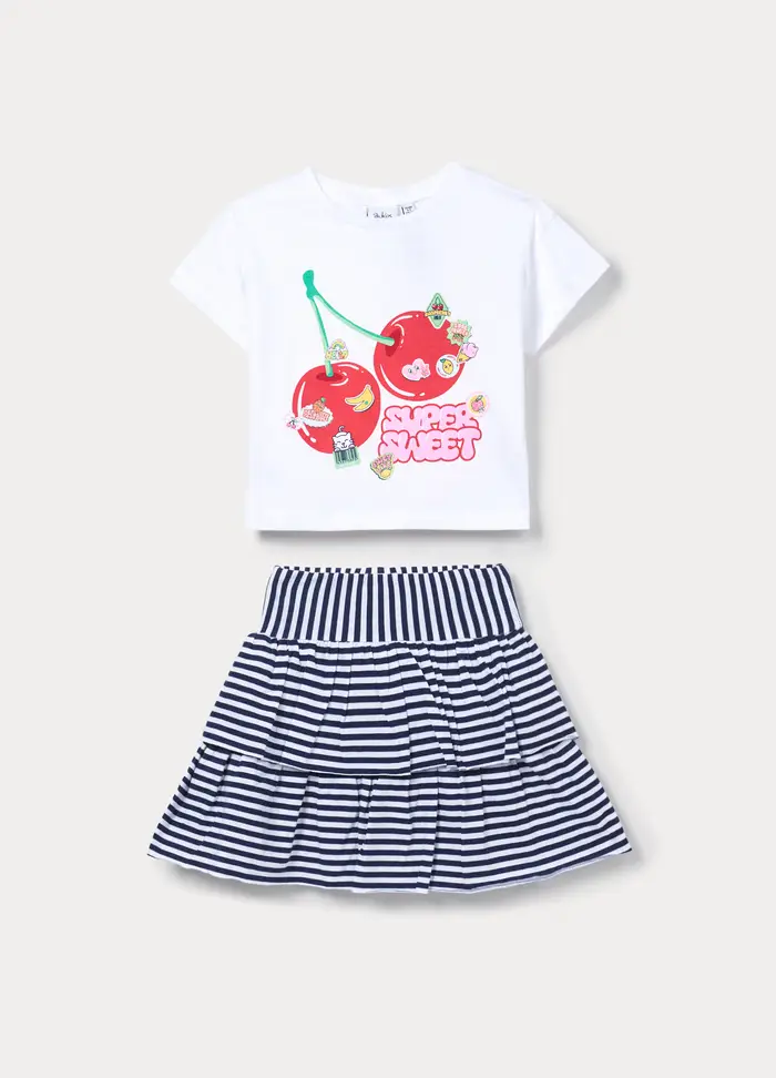 Jogging Set In Jersey Di Puro Cotone Bambina, Bianco/Blu