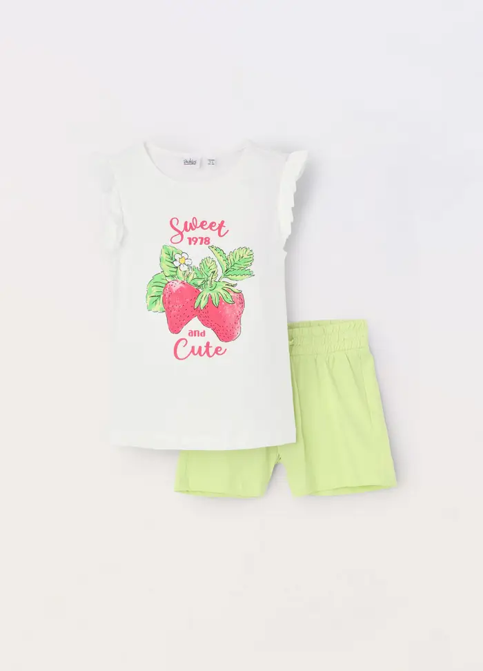 Jogging Set In Jersey Di Puro Cotone Bambina, Verde chiaro