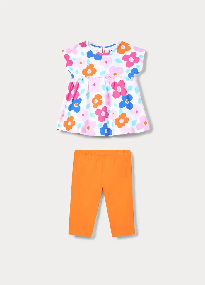 Blukids Jogging Set In Jersey Di Puro Cotone Bimba, Bambina, Bianco/Arancione