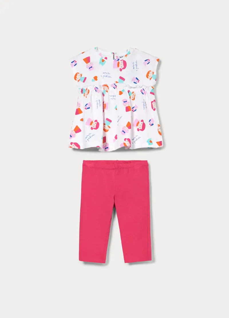 Blukids Jogging Set In Jersey Di Puro Cotone Bimba, Bambina, Bianco/Rosa
