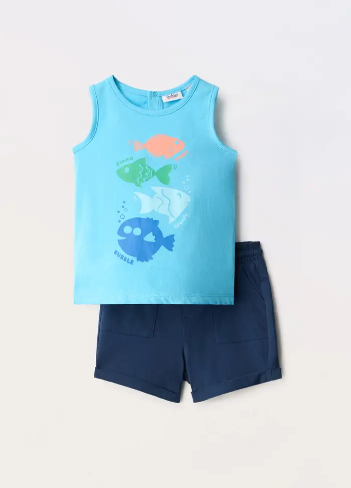 Jogging Set In Jersey Di Puro Cotone Neonato, Bambino, Azzurro cielo