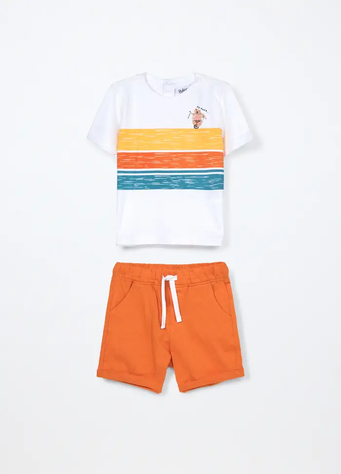 Blukids Jogging Set In Jersey Di Puro Cotone Neonato, Bambino, Bianco/Arancione