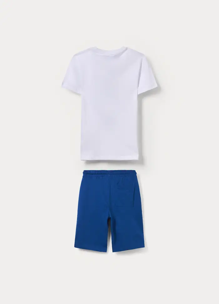 Jogging Set In Jersey Di Puro Cotone Ragazzo, Bambino, Bianco/Blu