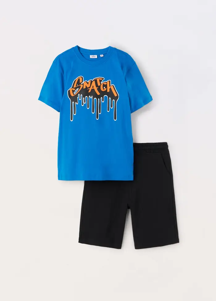 Jogging Set In Jersey Di Puro Cotone Ragazzo, Bambino, Blu oceano