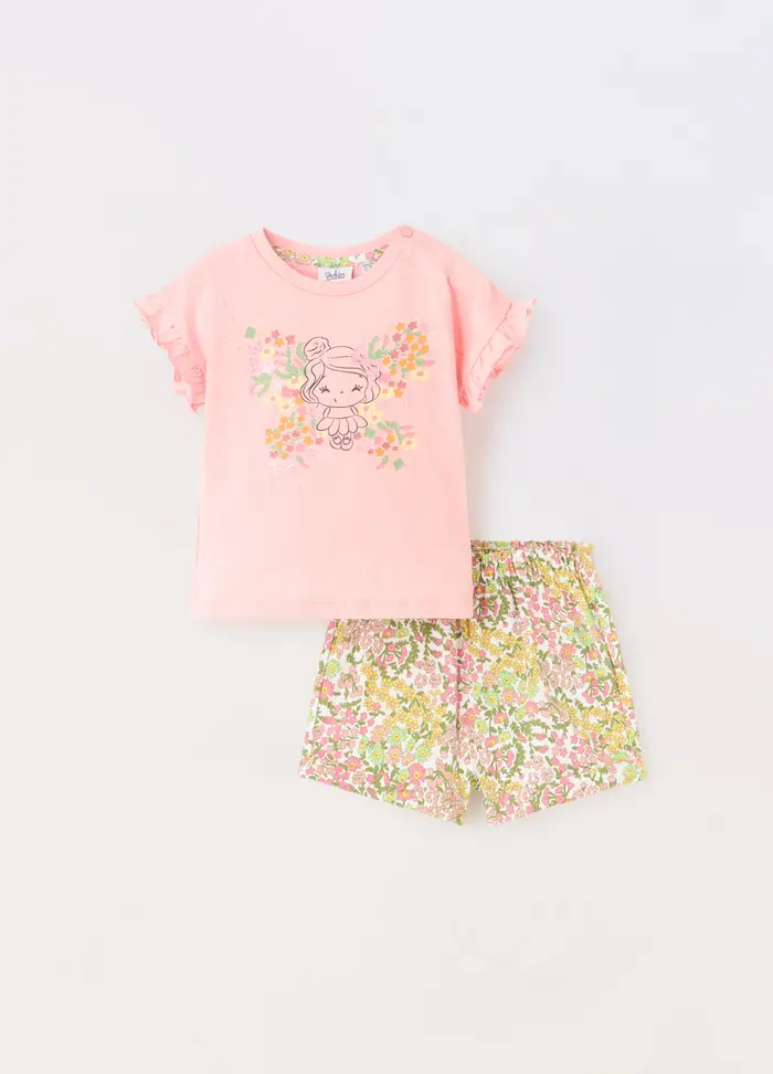 Blukids Jogging Set In Jersey Di Puro Cotone Slub Neonata, Bambina, Rosa chiaro
