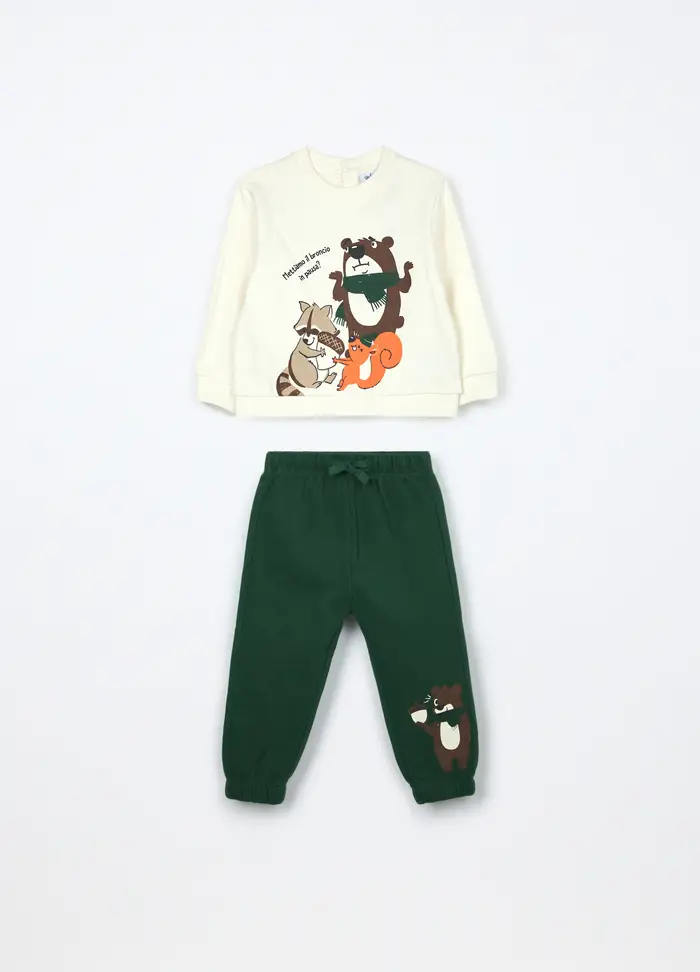 Blukids Jogging Set In Puro Cotone Fleece Neonato, Bambino, Bianco