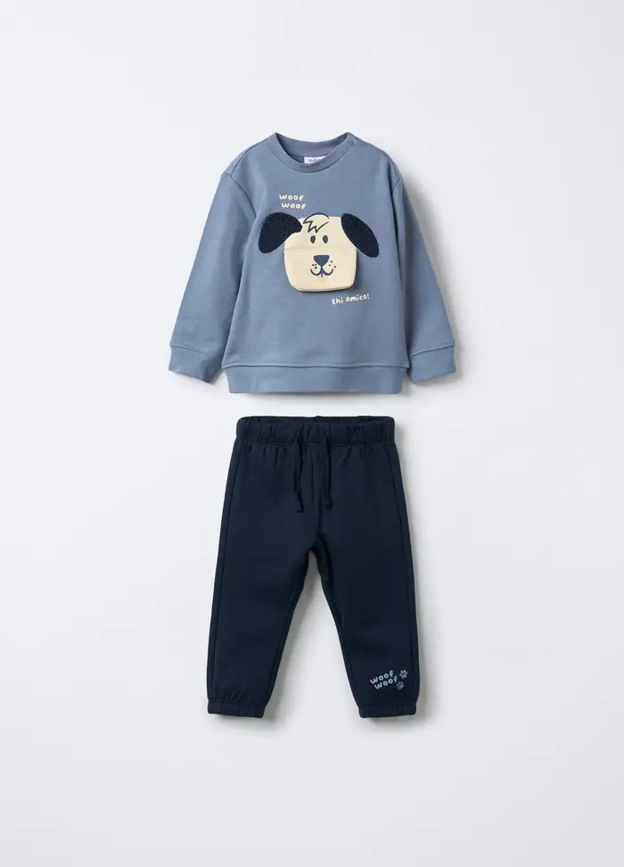 Jogging Set In Puro Cotone Garzato Bimbo, Bambino, Blu scuro