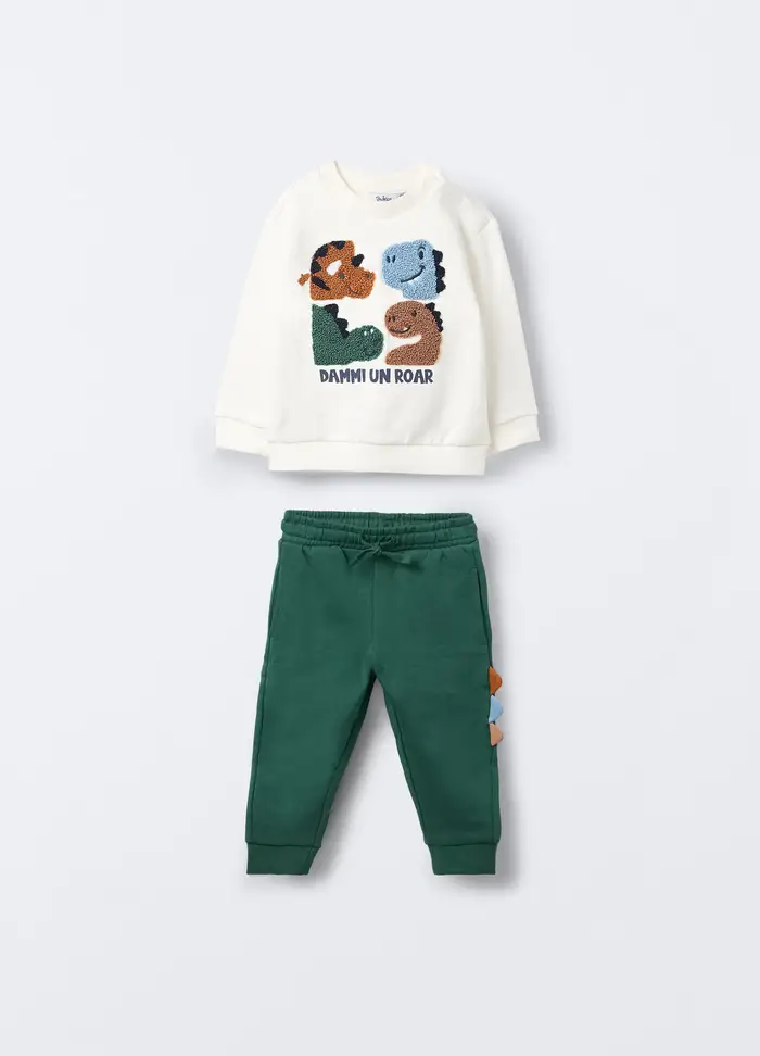 Jogging Set In Puro Cotone Garzato Bimbo, Bambino, Verde foglia