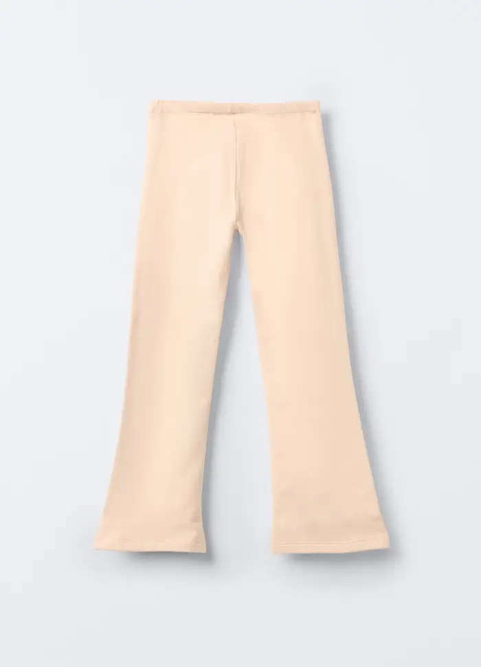 Leggings Flare Fit In Cotone Garzato Stretch Bambina, Beige chiaro