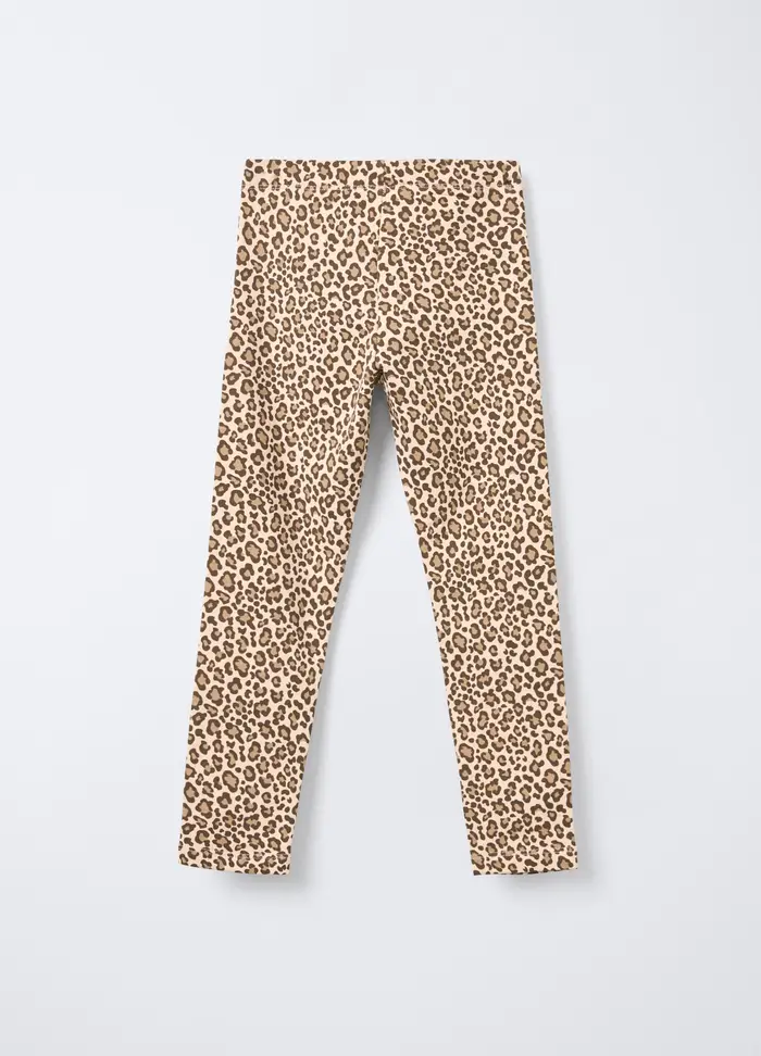 Leggings In Cotone Garzato Stretch Fit Slim Bambina, Beige chiaro