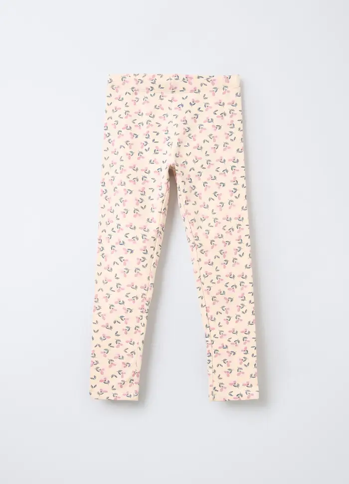 Leggings In Cotone Garzato Stretch Fit Slim Bambina, Bianco avorio