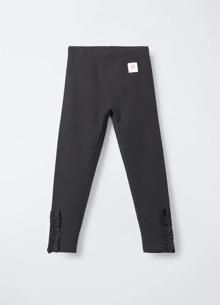 Blukids Leggings In Cotone Garzato Stretch Fit Slim Bambina, Nero canna di fucile