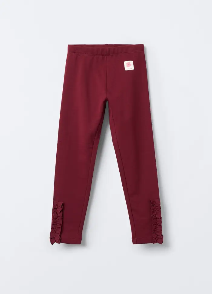 Blukids Leggings In Cotone Garzato Stretch Fit Slim Bambina, Rosso scuro