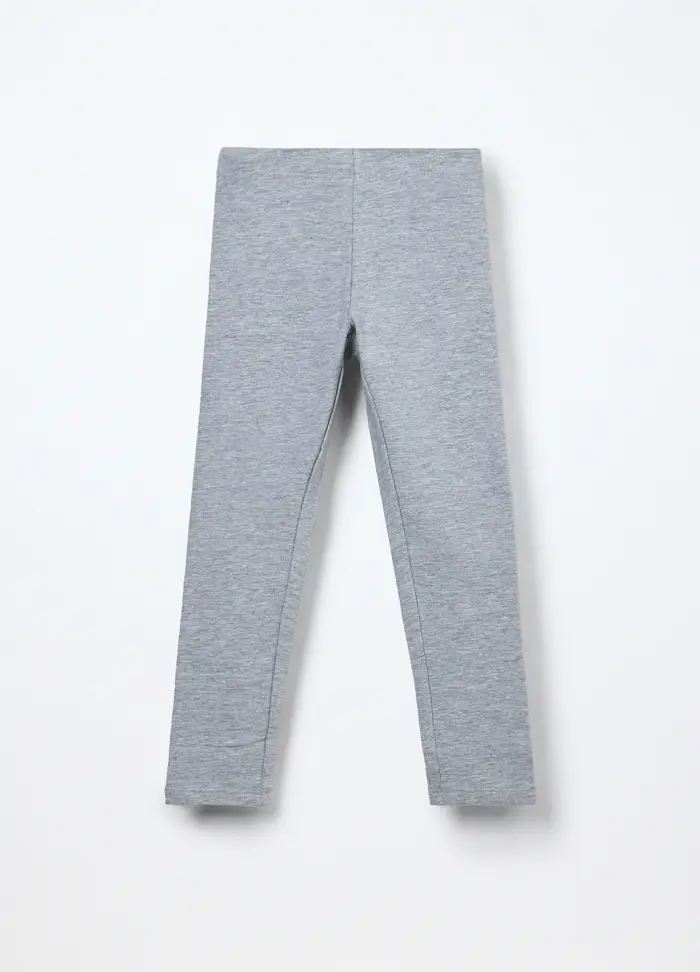 Leggings In French Terry Di Cotone Stretch Bambina, Grigio chiaro melange