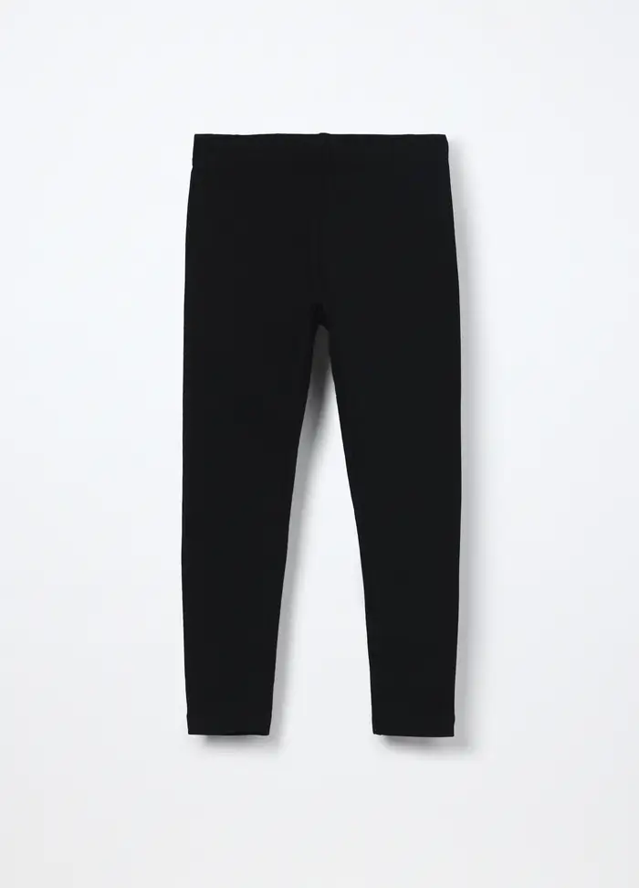 Leggings In French Terry Di Cotone Stretch Bambina, Nero