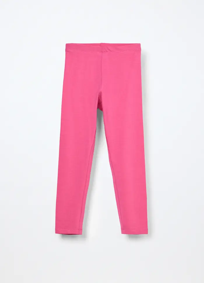 Leggings In Jersey Di Cotone Stretch Bambina, Rosa fuxia