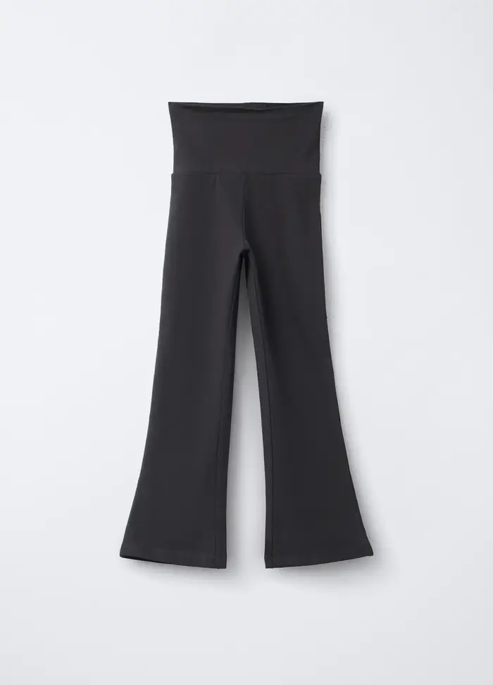 Leggings In Jersey Di Cotone Stretch Fit Regular Bambina, Nero