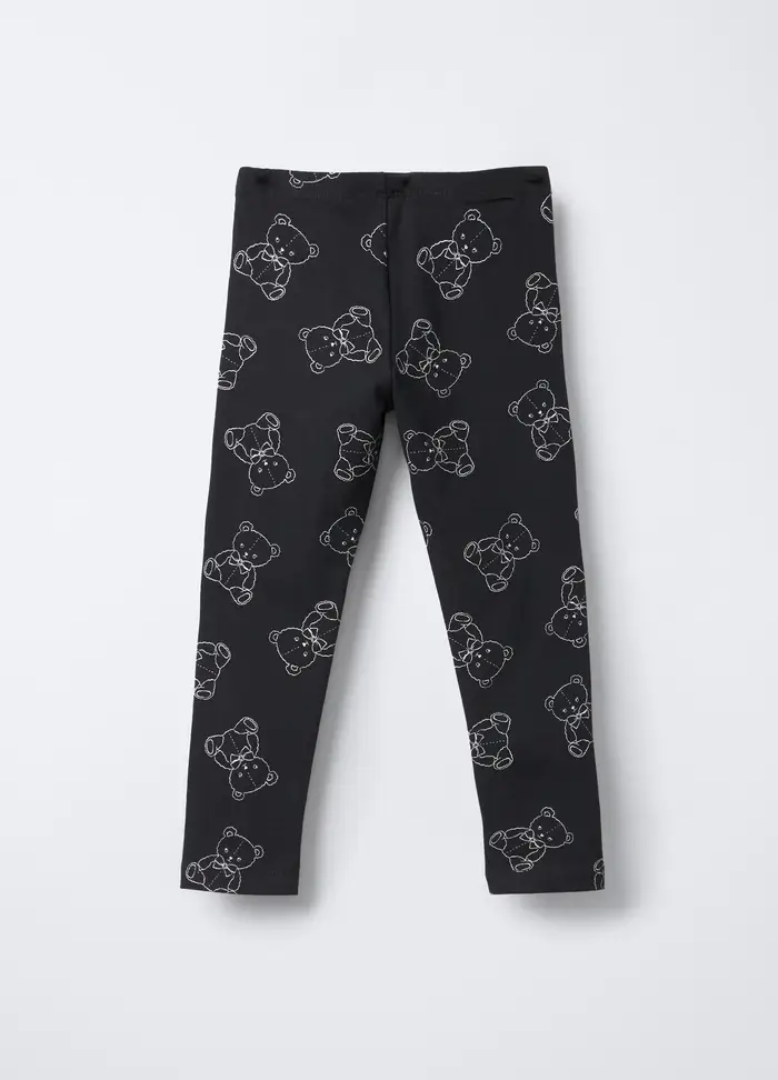 Leggings In Jersey Di Cotone Stretch Fit Slim Bambina, Nero stampa 1