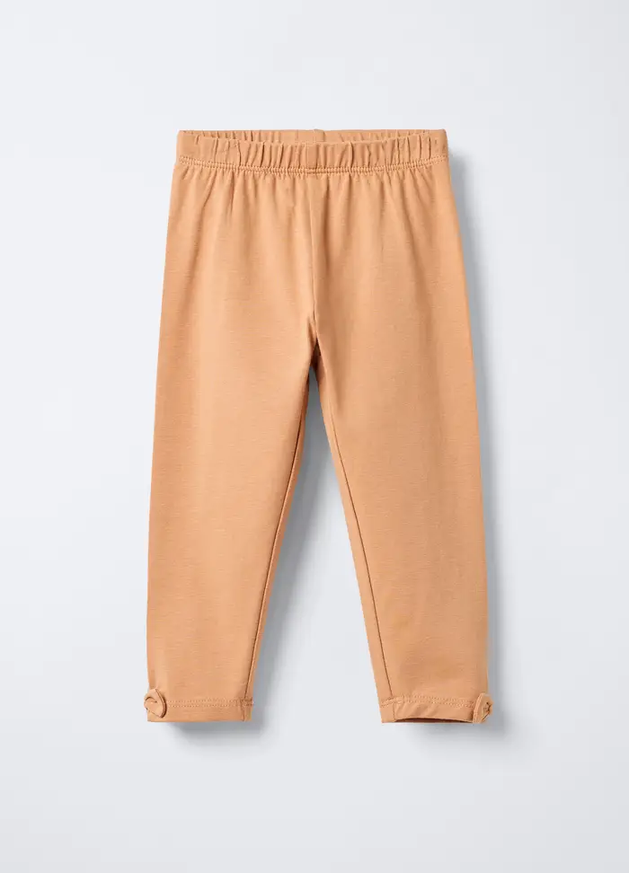 Leggings In Jersey Di Cotone Stretch Fit Slim Bimba, Bambina, Arancione papaya