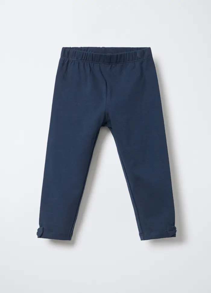 Leggings In Jersey Di Cotone Stretch Fit Slim Bimba, Bambina, Blu scuro