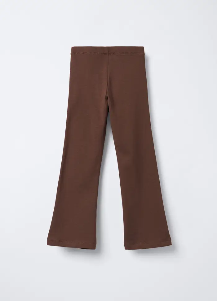 Leggings In Jersey Di Cotone Stretch Flare Fit Bambina, Marrone cioccolato