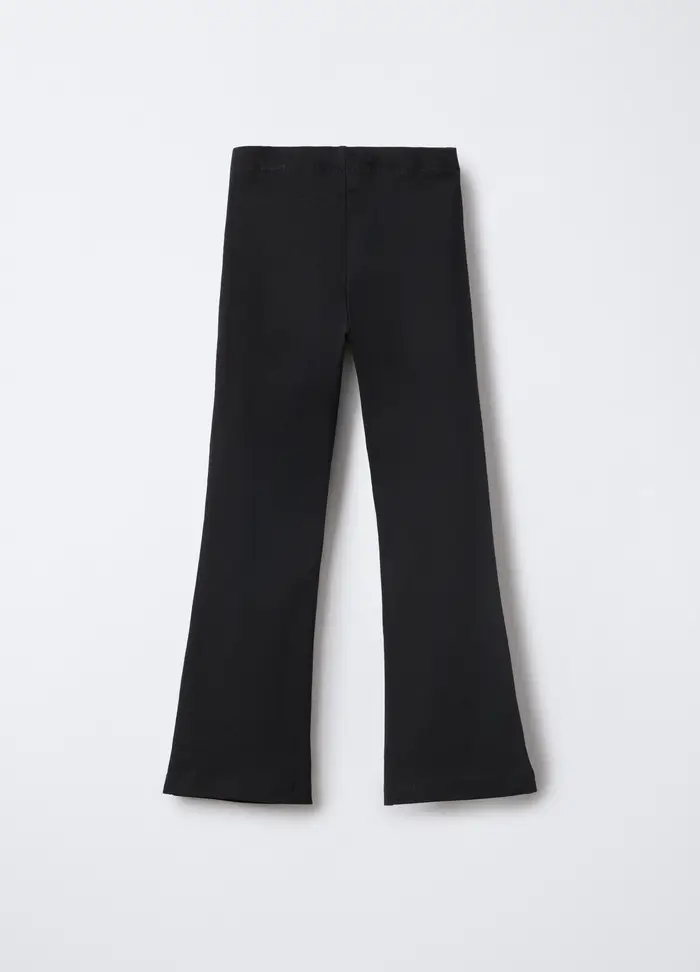 Leggings In Jersey Di Cotone Stretch Flare Fit Bambina, Nero canna di fucile