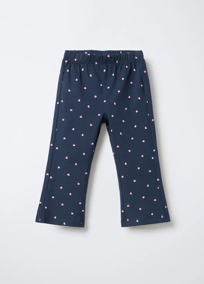 Leggings In Jersey Di Cotone Stretch Flare Fit Bimba, Bambina, Blu scuro