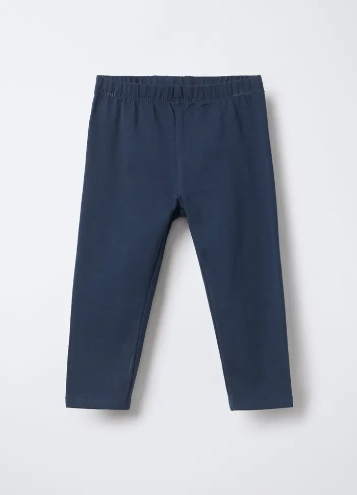 Leggings In Jersey Di Cotone Stretch Skinny Fit Bimba, Bambina, Blu scuro